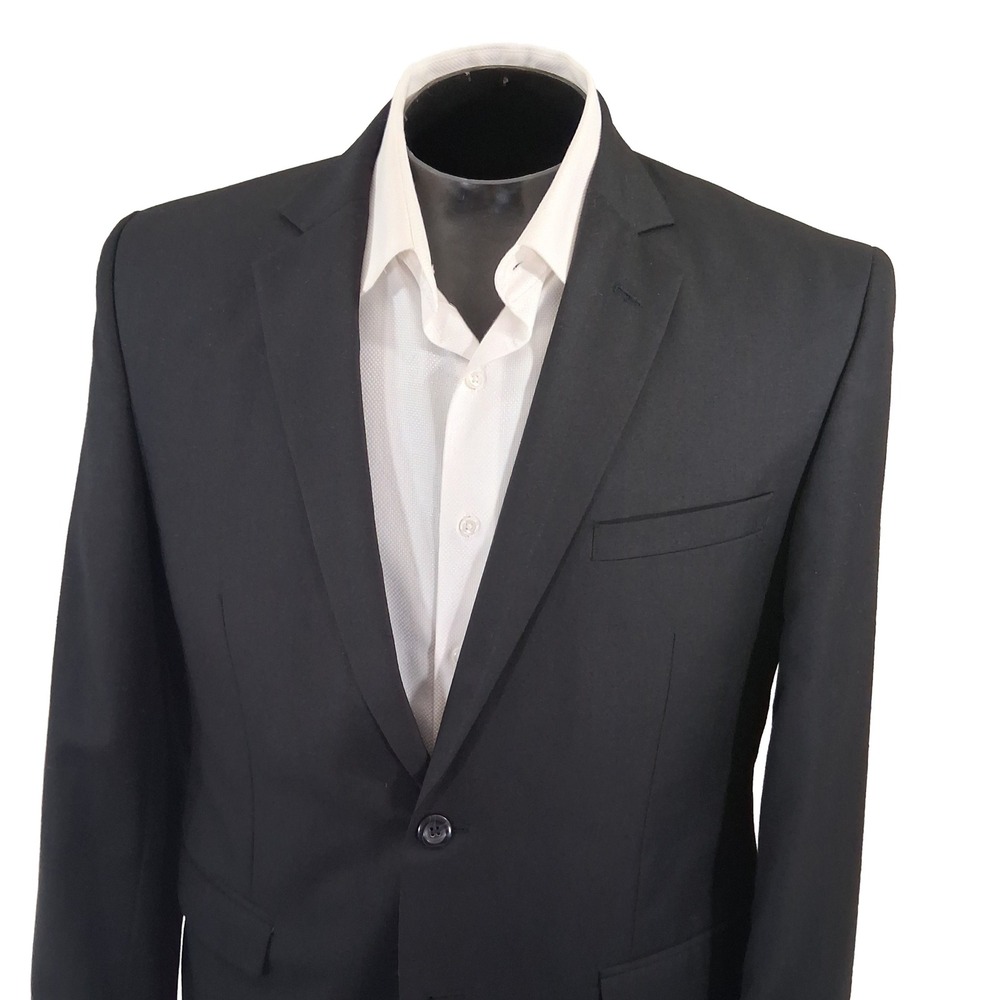 Parx Blazer Men 40R Black Two Button Paisley Lined Sport Coat Double Vent Modern